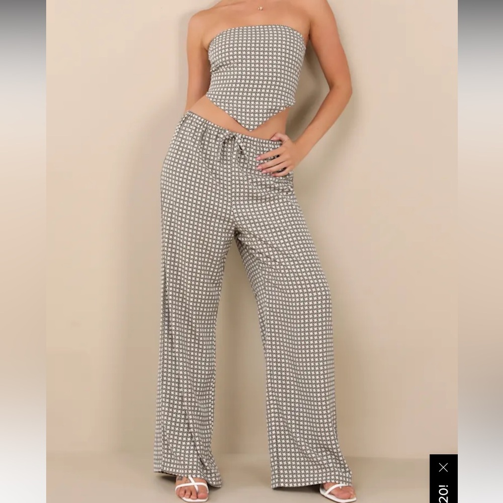 Lulu's Carefree Agenda Sage Green Geometric Print Top & Pants Set